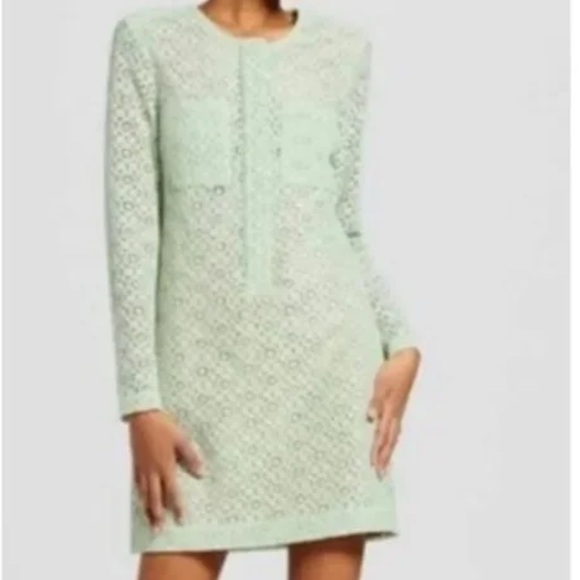 Victoria Beckham X Target limited edition Mint Green Lace L. Sleeve  Dress M EUC - Picture 1 of 15